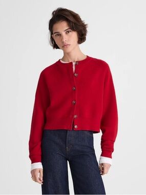 NEW Madewell Merino Wool Raglan-Sleeve Cropped Cardigan M